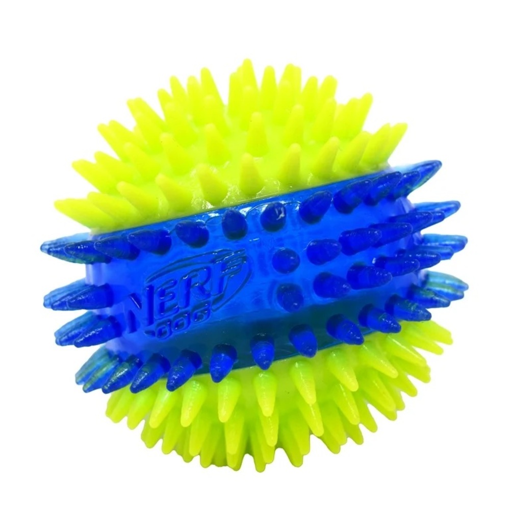 Nerf Dog LED Light Up Dental Spikes Squeak Ball Dog Toy, 2.7 inch NWT